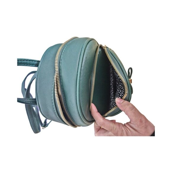 Green Faux Leather Mini Compact Backpack with Bow - Picture 3 of 7